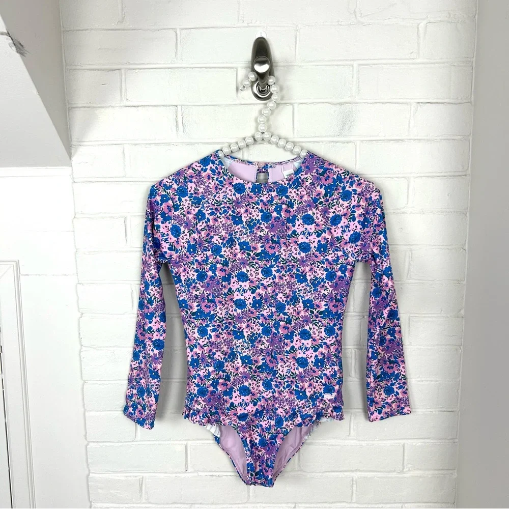 Vineyard Vines Girls Floral Long Sleeve One Piece Swimsuit Size M 12-14